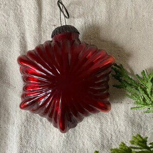 Vintage Kugel Style Snowflake Starburst Glass Ornament Red Cranberry